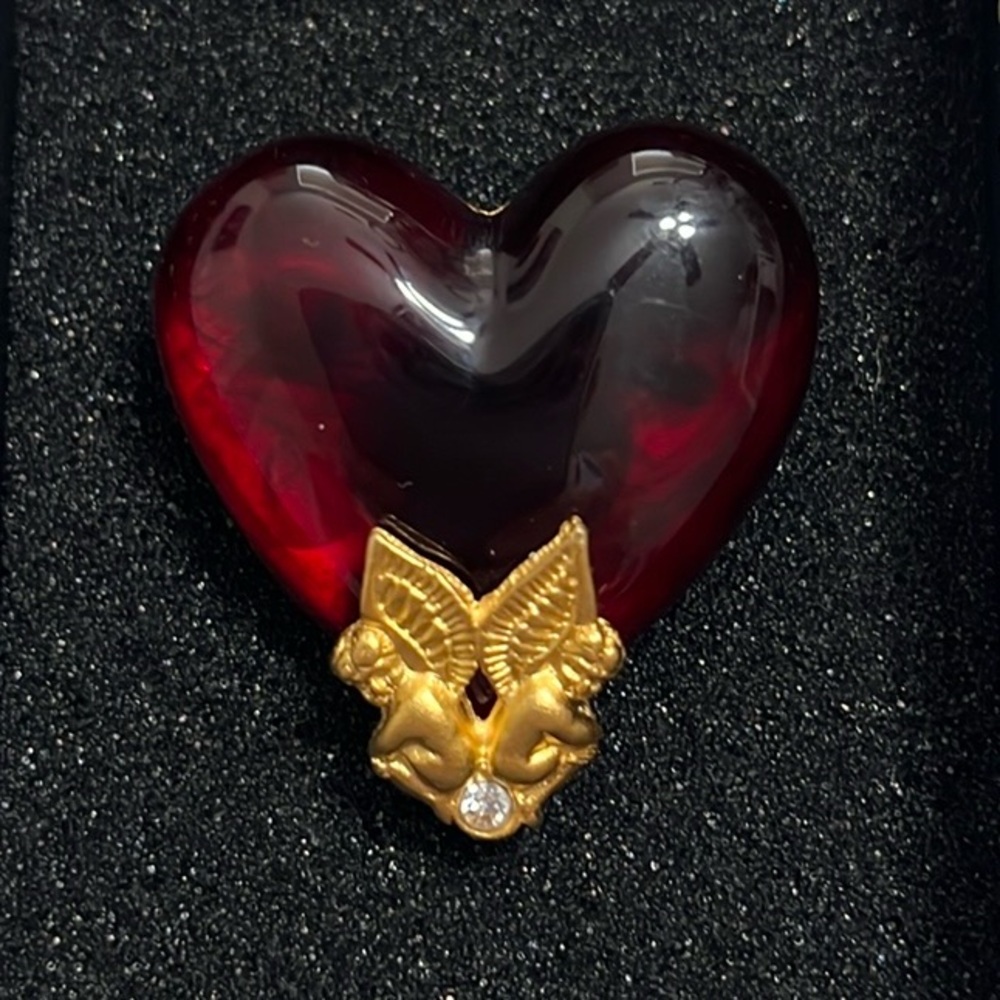 Givenchy Antique Gold Plated Red Heart Brooch